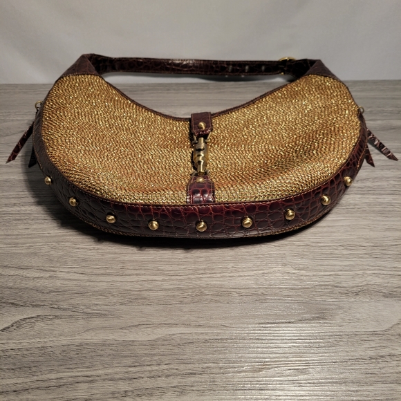 Eric Javits – Gold Studded Squishee Chip Hobo with Brown Crocodile Leather. New - Picture 3 of 8